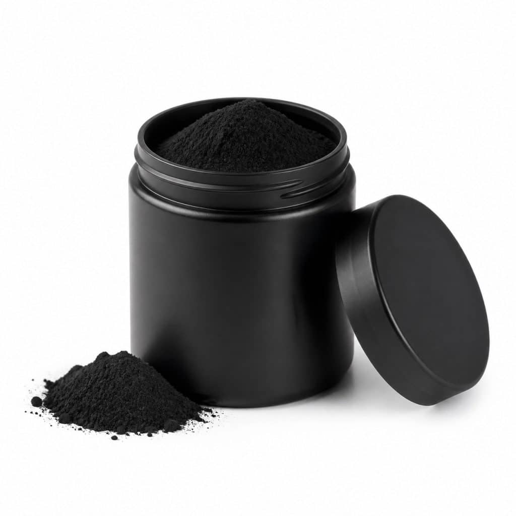 Charbon végétal en poudre, pot de 100 g présenté seul
