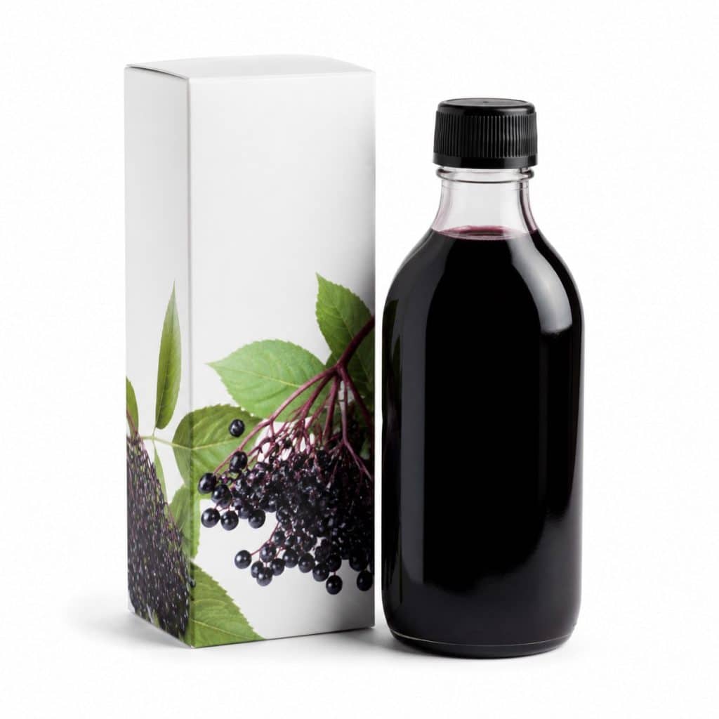 Sirop de sureau noir, flacon de 200 ml présenté seul