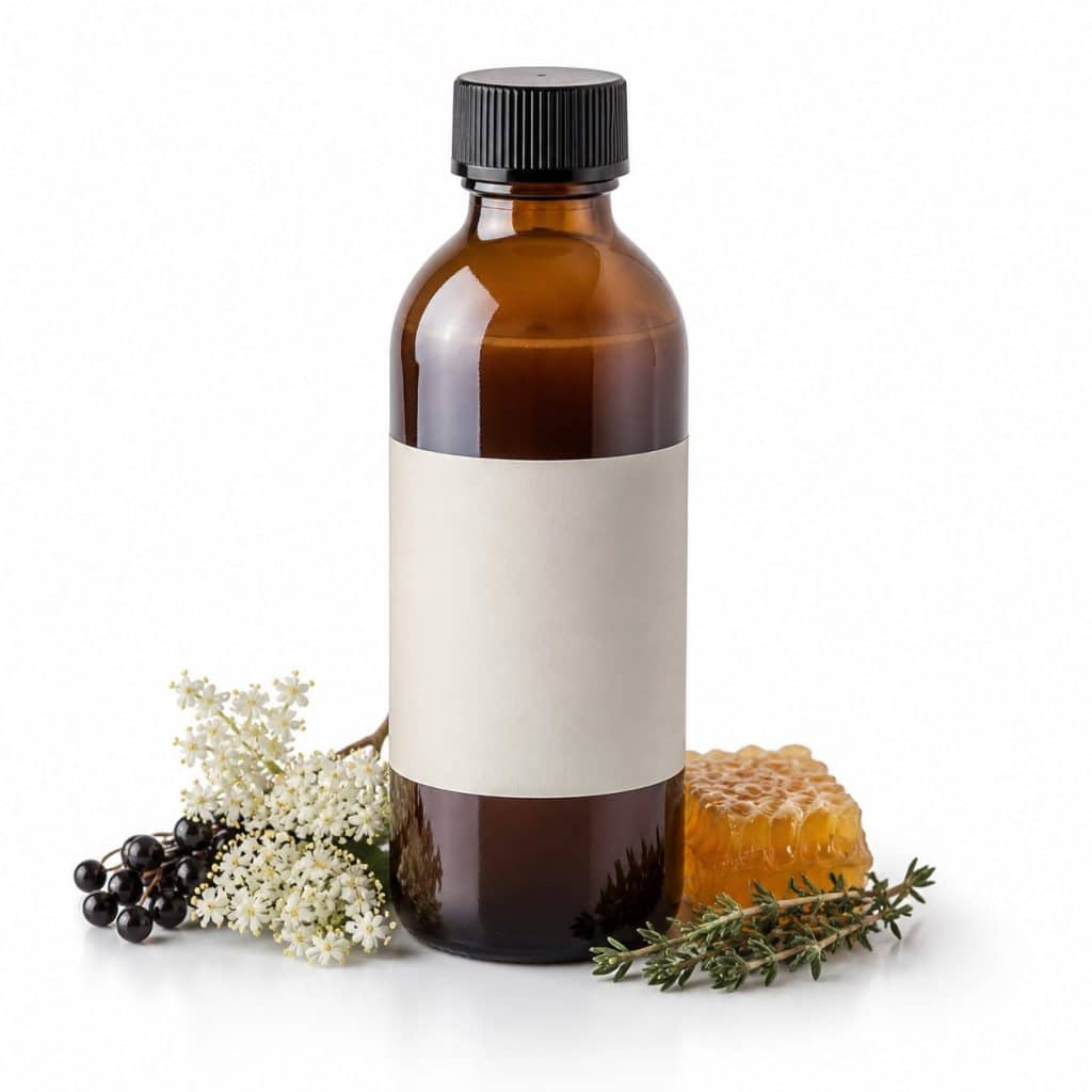 Sirop hiver plantes (miel, thym, sureau), flacon de 200 ml présenté seul