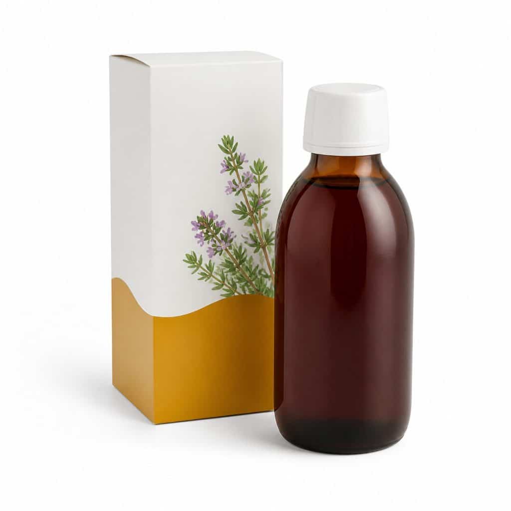 Sirop thym et miel, flacon de 200 ml présenté seul
